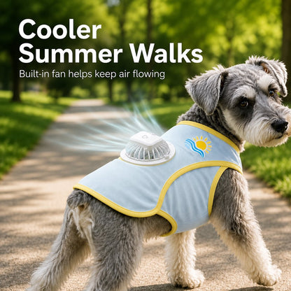 Ortekor Cooling Fan Dog Summer Vest for Walks & Outdoor Heat Relief - Lightweight Sun Shirt for Small & Medium Dogs