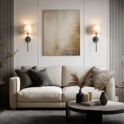 Rechargeable Sconce Set of 2 with Remote – Gold Metal & Linen Fabric, Dimmable RGB & White Light, 20 in Height