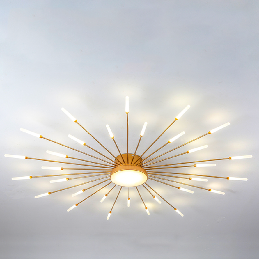 Linear Starburst Flush Mount Ceiling Light with LED Arrays for Living Room and Bedroom in Black or Gold Finish