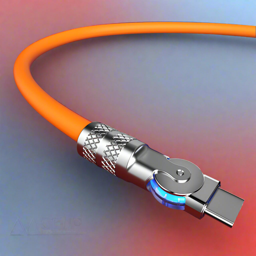 Rotating Fast-Charge Data Cable 120W USB Type-C iPhone Lightning Connector Braided Nylon Cord Gaming Power Transfer Lead 180-Degree Swivel F