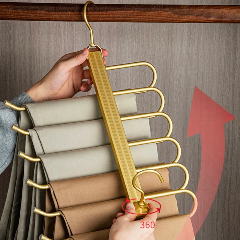 Multi-Tier Closet Hanger for Pants Storage 6-Level Rotating Hook Space Organizer for Jeans Slacks Scarves 14 in Wide Lightweight Aluminum Ra