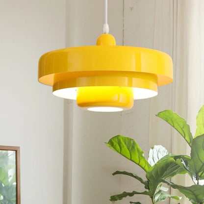 Hanging Iron Ceiling Fixture 14 Inch Layered Shade Height-Adjustable for Kitchen Dining Room Bedroom Modern Retro Downlight E27 Socket