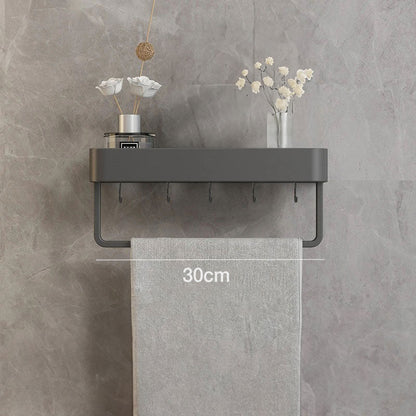 Metal Bathroom Organizer Shelf Gray 12-Inch Shower Caddy Wall-Mount Storage Rack for Shampoo Toiletries & Towels Space-Saving Modern Design