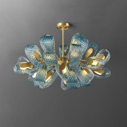 19-Light Glass Ceiling Fixture with Peacock Art Design for Dining Rooms & Large Spaces