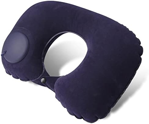 Inflatable Neck Travel Pillow with Built-In Hand Pump for Airplane, Car & Train Trips | Waterproof Ergonomic Support | Compact Portable Desi