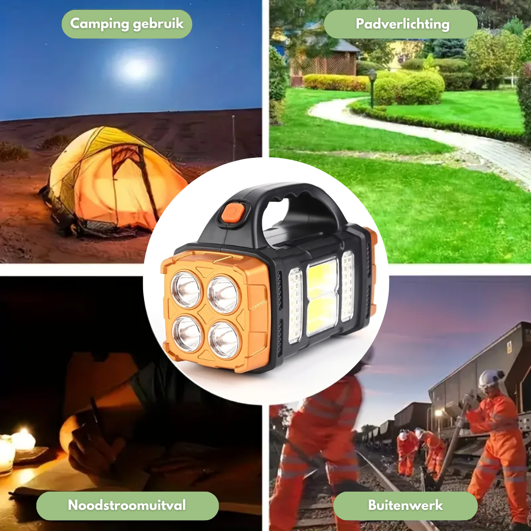 Solar LED Camping Lantern with Power Bank 6 in × 2.8 in Waterproof Emergency Light Strobe Mode Rechargeable Outdoor Torch for Hiking Roadsid