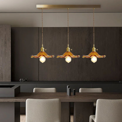 Glass Ceiling Light with Sculptural Ripple Edge – 9 in Hanging Fixture with Metal Hardware for Kitchen, Dining Area, or Bedroom – Adjustable