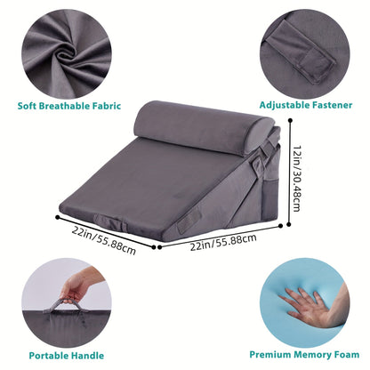 Adjustable Wedge Pillow for Bed – Elevating Support for Back, Legs & Knees with Memory Foam