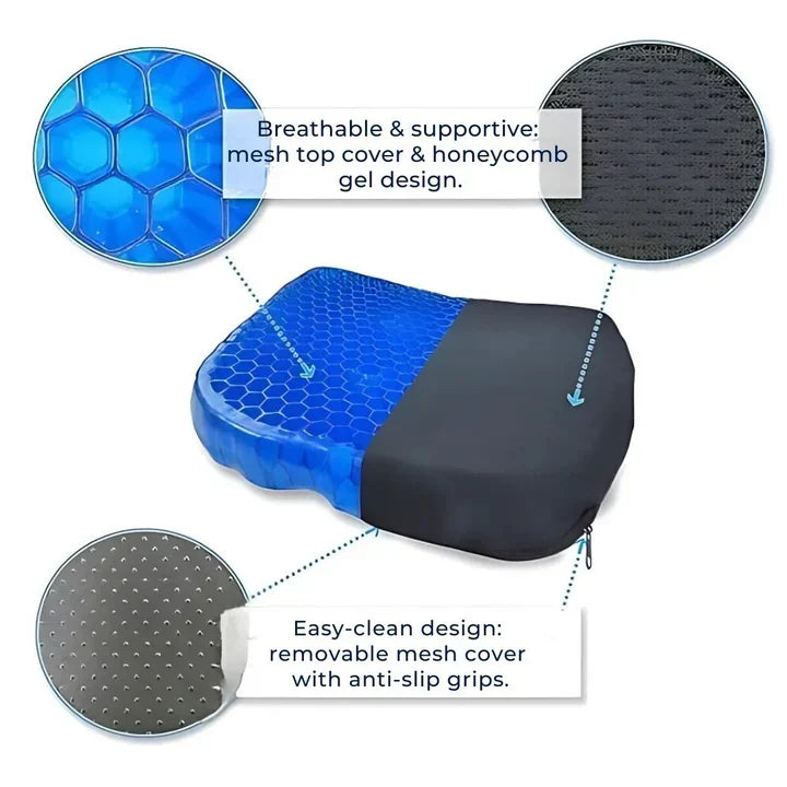 Honeycomb Gel Seat Pad for Coccyx Relief and Spinal Alignment in Office Chair Car Wheelchair
