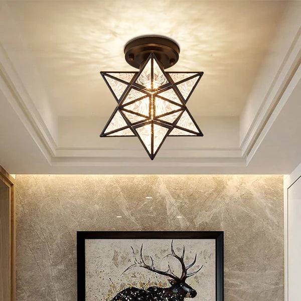 Star Flush Mount Ceiling Fixture Gold Metal 8 Inch E27 Socket for Bedroom Hallway Entry Compact Geometric Lighting Modern Home Decor