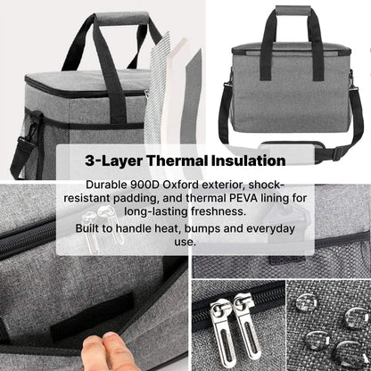 Large 33-Liter Insulated Cooler Tote with Leak-Proof Lining for Camping, Tailgating, Road Trips & Family Outings