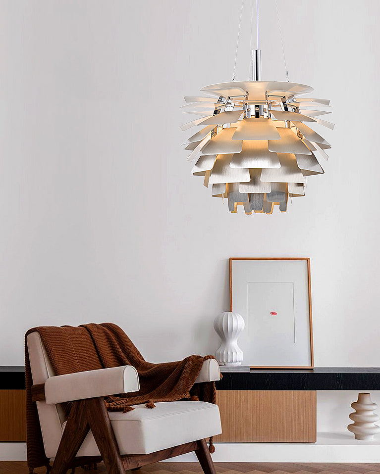 Layered Metal Fixture 19 in Wide Warm White E27 Socket Adjustable Height Kitchen Island Dining Room Cord Suspended Overhead Lighting Texture