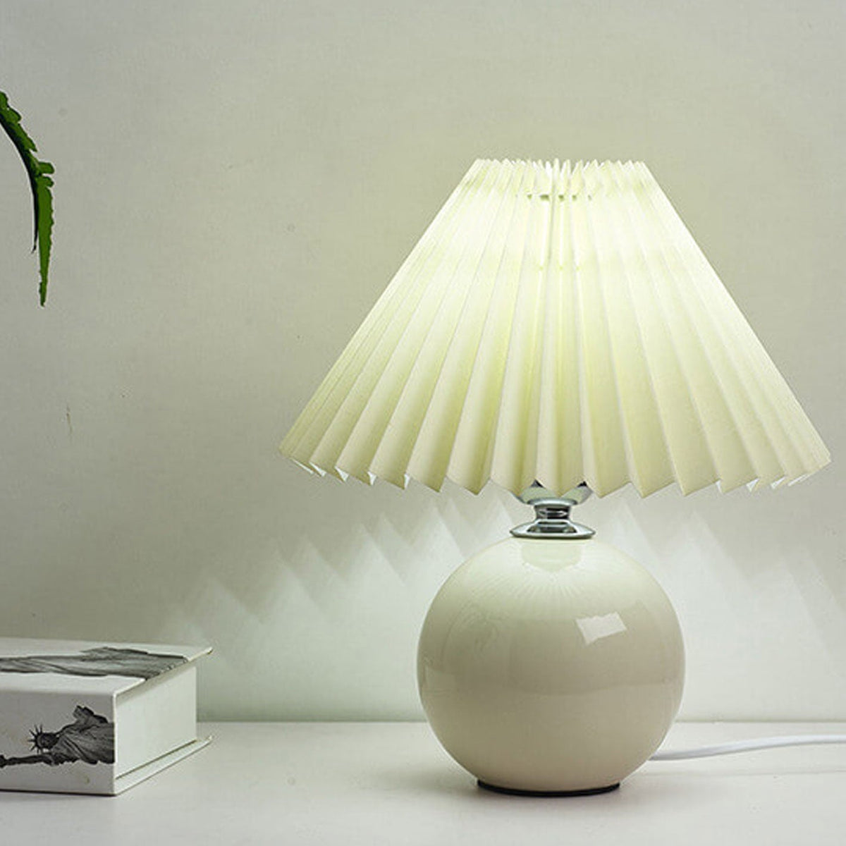 Ceramic Accent Lamp with Fabric Shade 11x9.5 in E26 Socket for Nightstand Desk Study Room Reading Light Modern Home Decor
