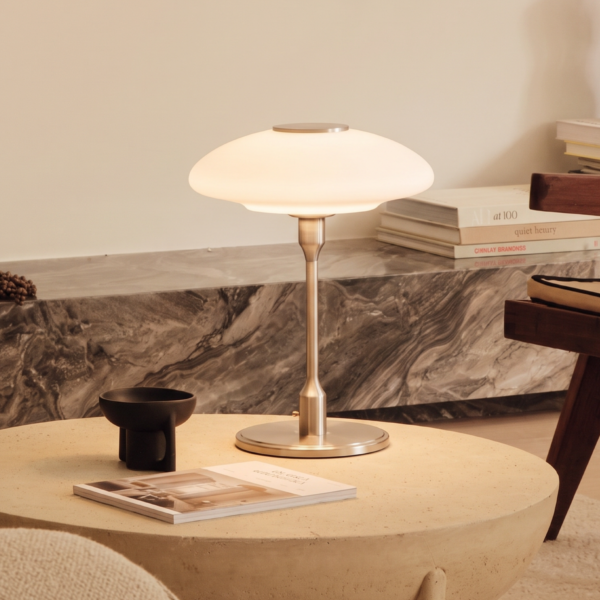 Modern Sculptural Table Lamp with Minimalist Metal & Glass Design for Nightstand, Desk & Side Table | Contemporary Nordic-Inspired Accent
