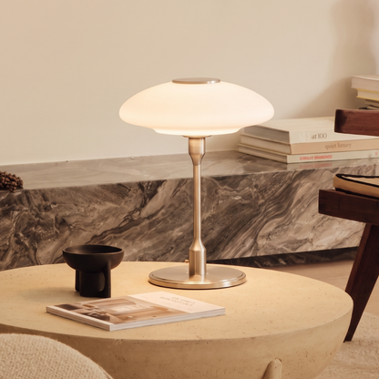 Modern Sculptural Table Lamp with Minimalist Metal & Glass Design for Nightstand, Desk & Side Table | Contemporary Nordic-Inspired Accent