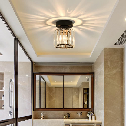 Decorative Flush Mount Light Fixture with Glass Cube and Metal Accents E27 Socket for Entryway Bedroom Small Room Ambient Overhead Lighting