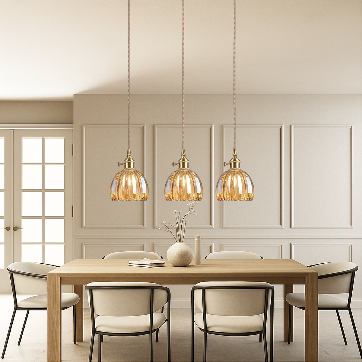 Textured Glass Globe Drop Light for Kitchen Island & Dining Areas – E27 Socket 4.7 in Shade Adjustable Cord Minimalist Home Fixture