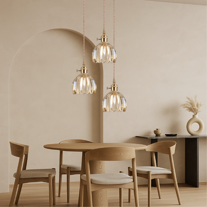 Fluted Glass Hanging Light Fixture 4.7 Inches Compact Globe Pendant Lamp E27 Socket for Kitchen Island Dining Table Bar Counter Ambient Illu