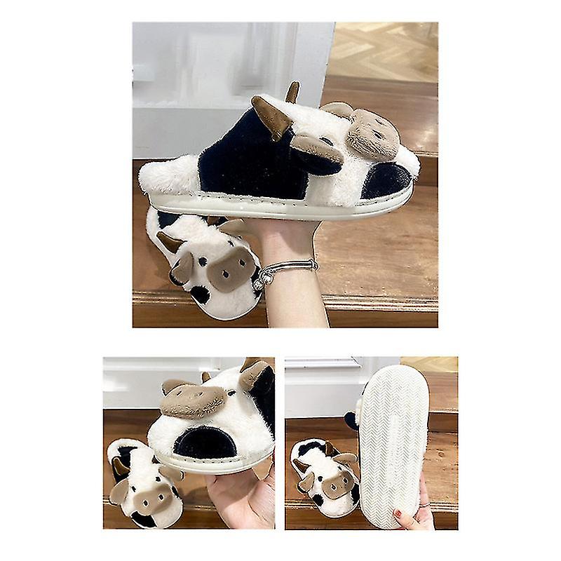 Women's Plush Cow House Slippers with Non-Slip Sole – Cozy Animal Design Indoor Footwear for Fall & Winter