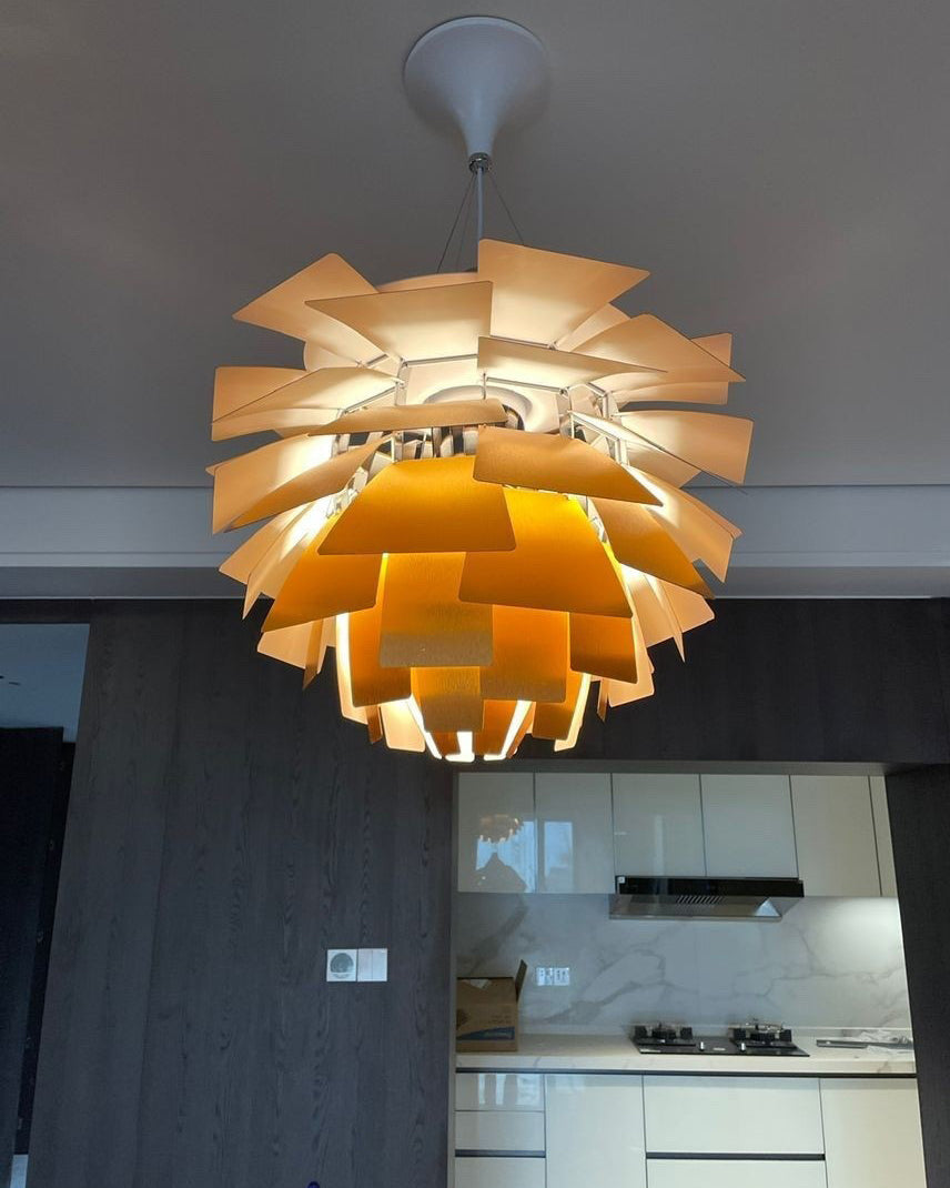 Sculptural Metal Shade Hanging Fixture 20 in Adjustable Height Overhead Lighting for Dining Room Kitchen Island Entryway Warm Glow Installat