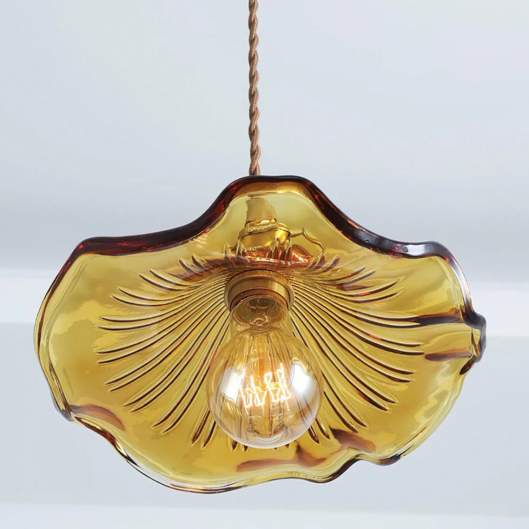 Glass Ceiling Light with Sculptural Ripple Edge – 9 in Hanging Fixture with Metal Hardware for Kitchen, Dining Area, or Bedroom – Adjustable