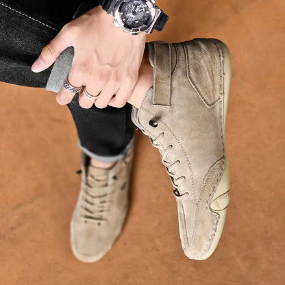 Men's Waterproof High-Top Sneakers with Elastic Slip-On Design - Durable Rubber Sole Boots for Street Style & All-Weather Wear