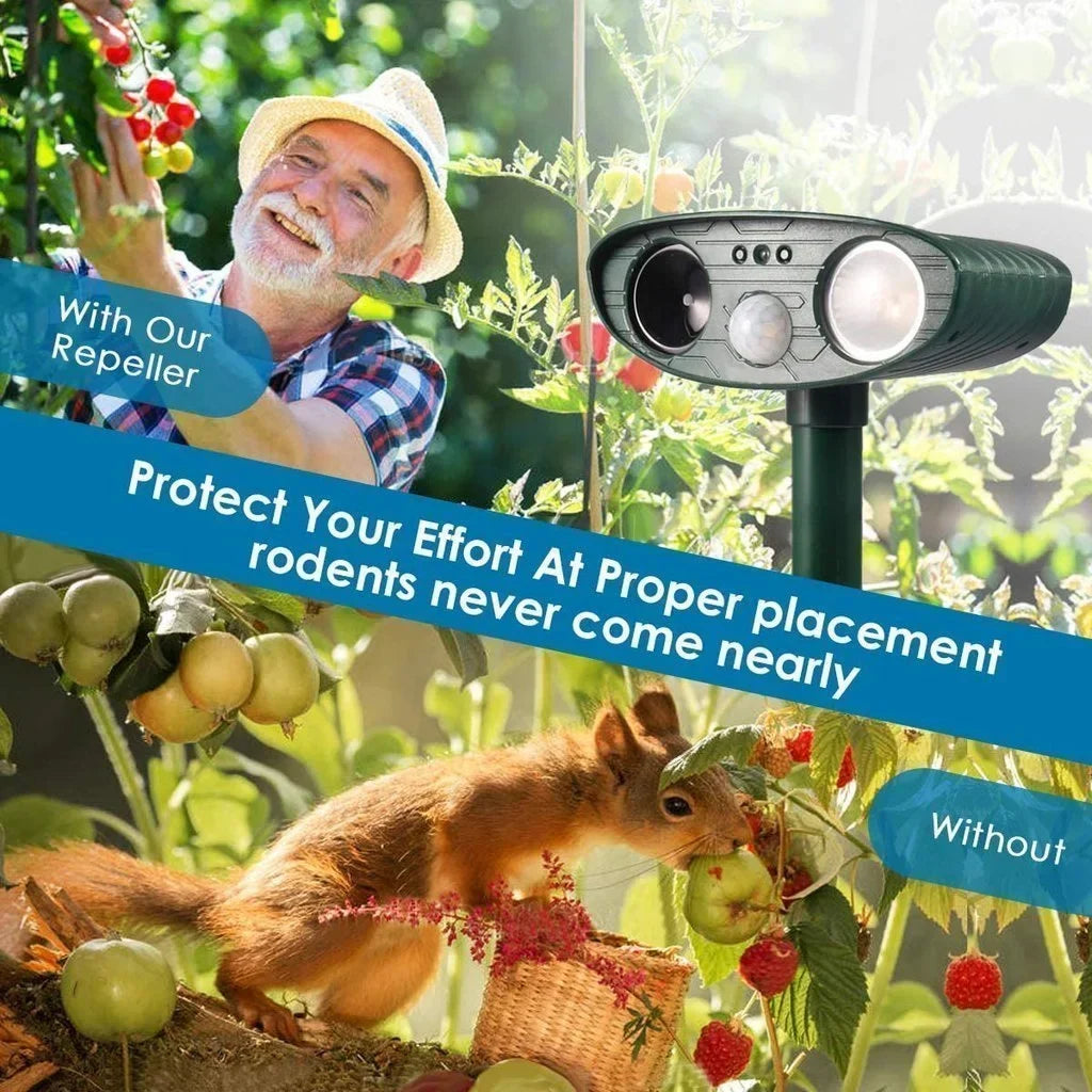Solar Ultrasonic Animal Repeller Outdoor Motion Activated Pest Deterrent Device for Yard Garden Lawn Chipmunk Squirrel Raccoon Cat Dog
