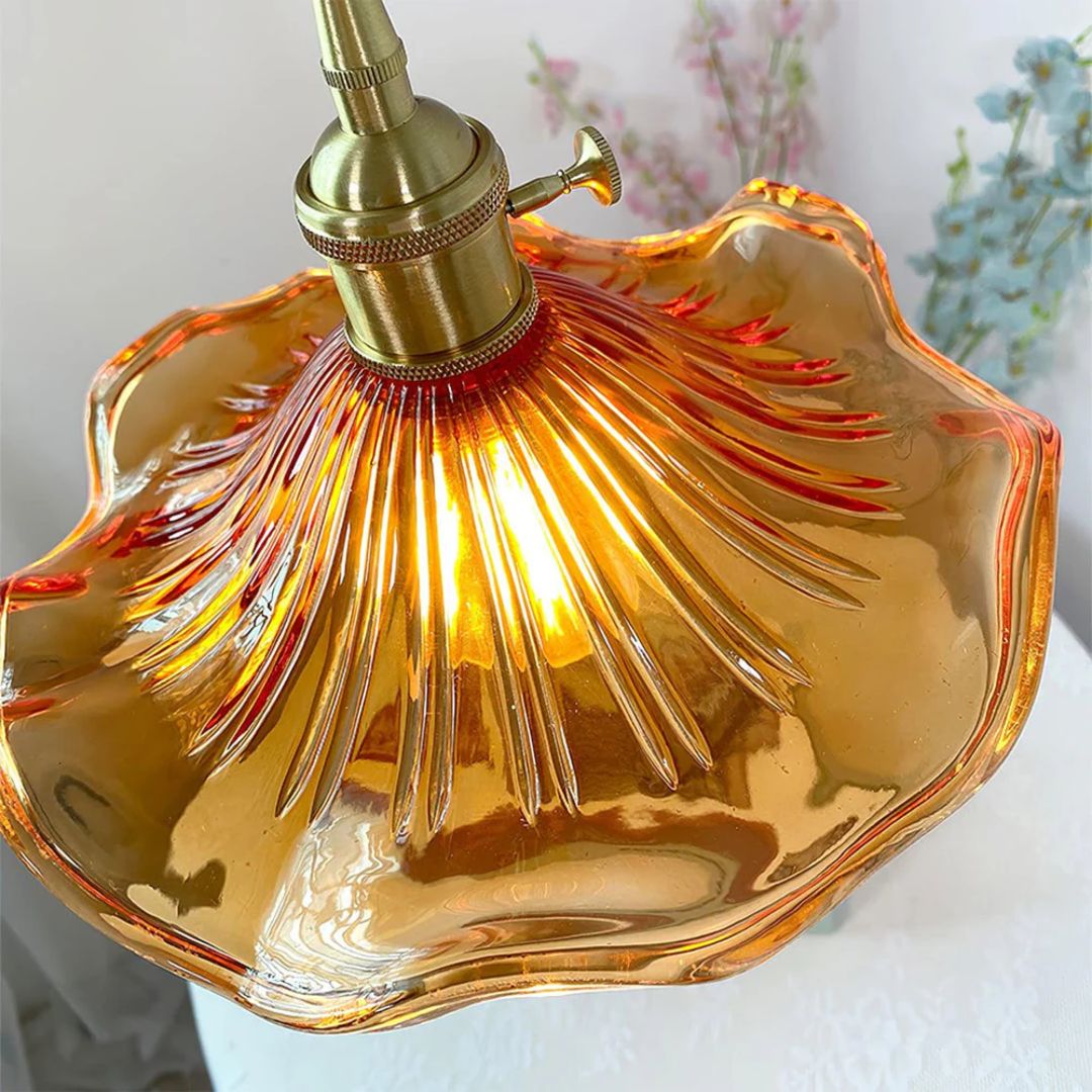 Glass Ceiling Light with Sculptural Ripple Edge – 9 in Hanging Fixture with Metal Hardware for Kitchen, Dining Area, or Bedroom – Adjustable