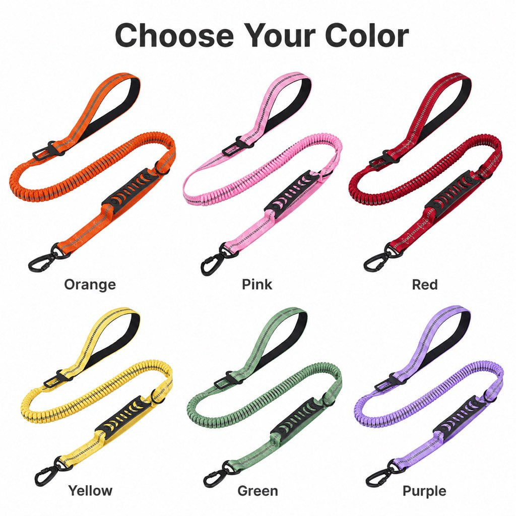 Ortekor Reflective Dog Car Seat Belt Leash for Backseat Travel & Daily Walks - Shock-Absorbing Bungee Tether to Help Reduce Pulling & Driver Distraction