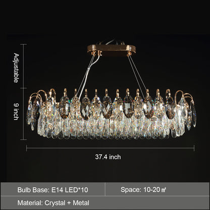 Dimmable Crystal Chandelier for Dining Room & Living Room – Adjustable Chain, Faceted Prisms, Multiple Sizes – Round & Rectangle