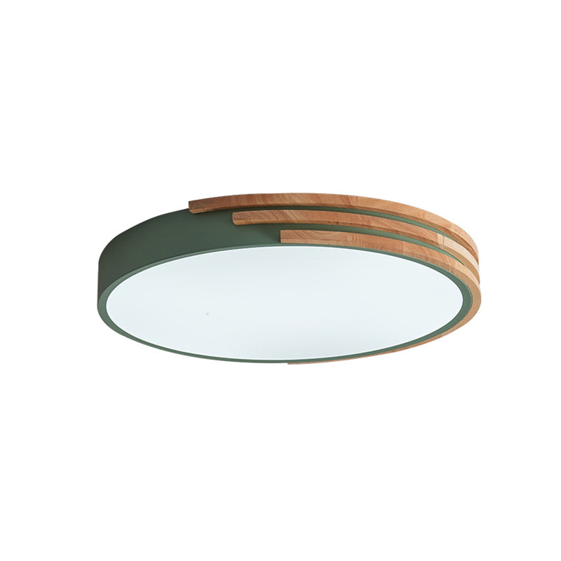 Circular Wood Ceiling Light Flush Mount 16 Inch | Low Profile Modern LED Fixture for Bedroom Living Room Dining Room | Slim 2 Inch Depth