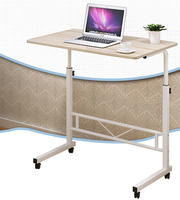 Rolling Laptop Desk with Adjustable Height 27.5-34.5 Inches Steel Frame Wood Top Mobile Workstation for Bedroom Sofa Home Office Compact Com