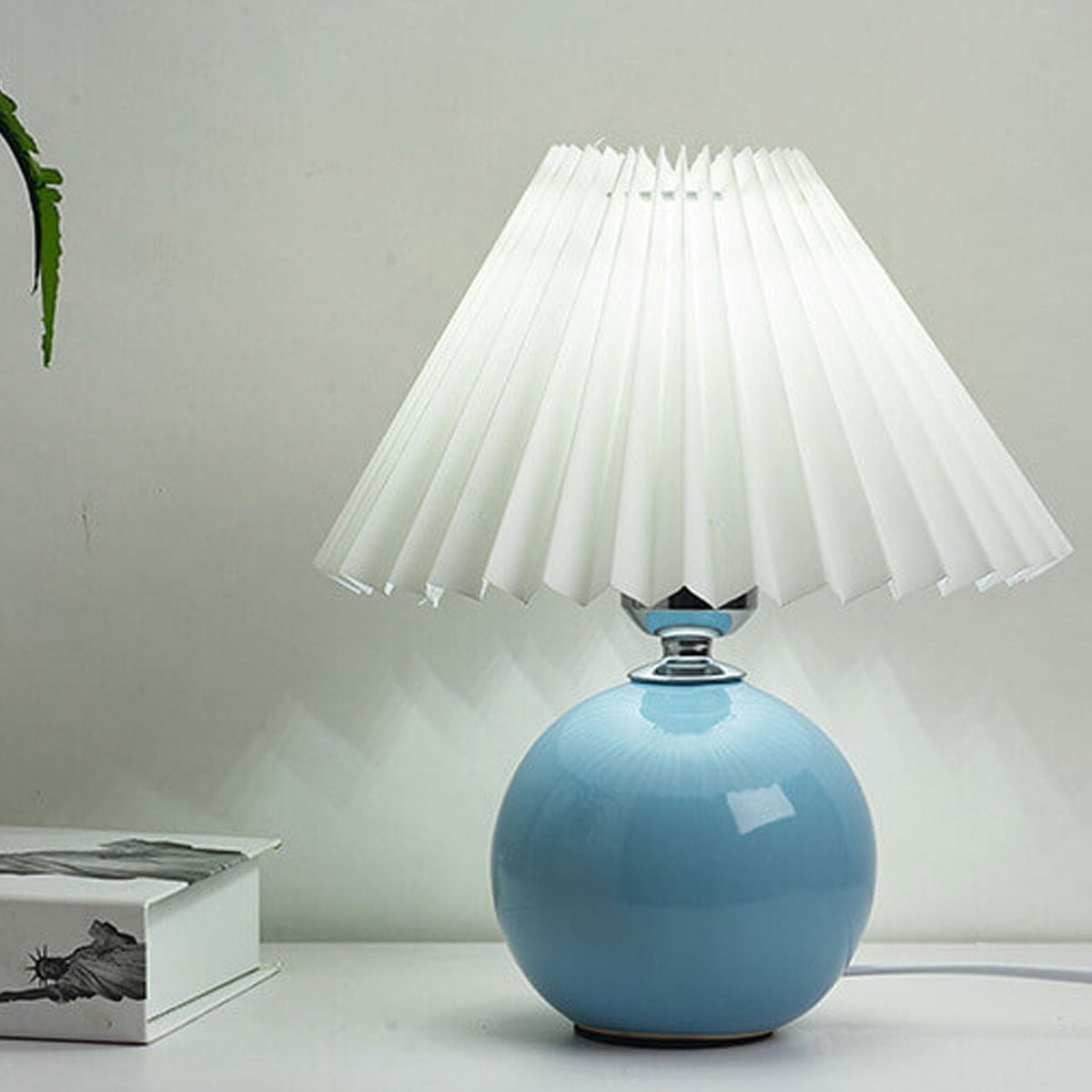 Ceramic Table Lamp with Fabric Shade – Modern Accent Lighting for Bedroom, Living Room & Home Office