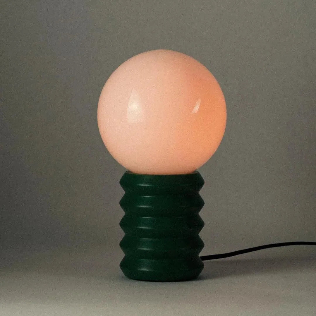 Frosted Globe Accent Lamp 11-Inch Wood Base Bedside Lighting Green Red Retro Style Bedroom Nightstand Living Room Home Office