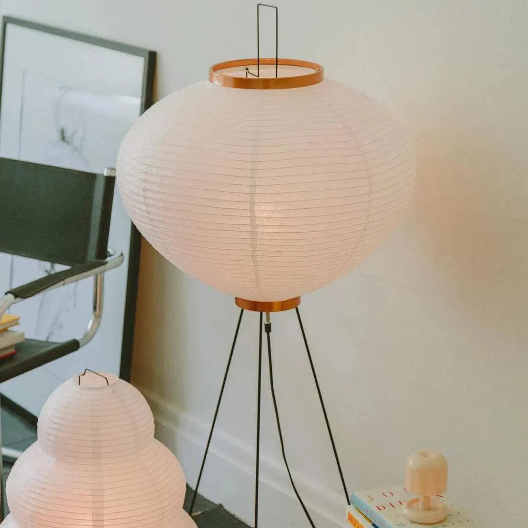 Tall Paper Lantern Floor Lamp with Metal Base for Bedrooms & Living Rooms | Soft Warm Glow | East Asian Minimalist Standing Light for Cozy R