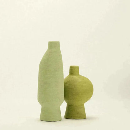 Ceramic Vessel 11.8 Inches Tall Green Artisan Home Accent Mantel Decor Sculptural Pottery for Shelf Console Table Centerpiece