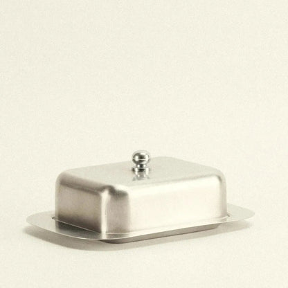 Covered Stainless Steel Keeper for Fresh Dairy 7.5 Inches Kitchen Table Storage Container with Lid Vintage Design