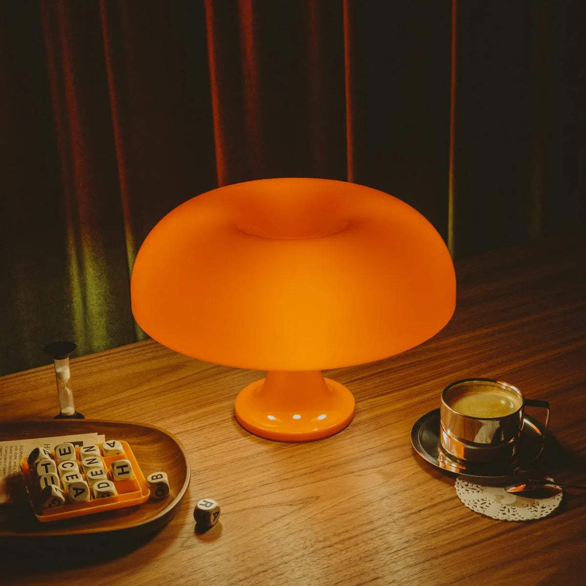 Sculptural Acrylic Nightstand Lamp Blood Orange 13 in Wide Ambient Bedside Light with Warm LED for Bedroom Office Living Room Decorative Acc