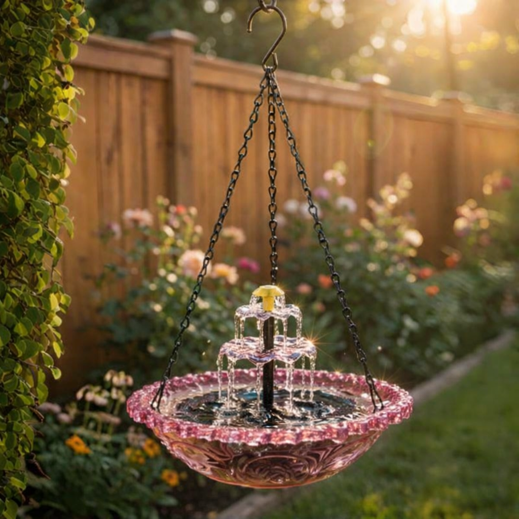 Solar Powered Outdoor Bird Bath with Cascading Water Feature in Glass for Patio and Backyard Wildlife
