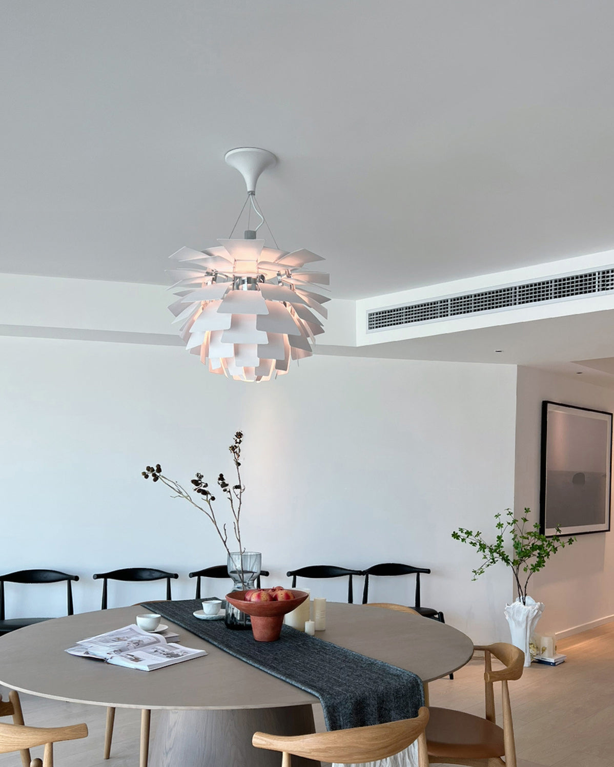 Sculptural Metal Shade Hanging Fixture 20 in Adjustable Height Overhead Lighting for Dining Room Kitchen Island Entryway Warm Glow Installat