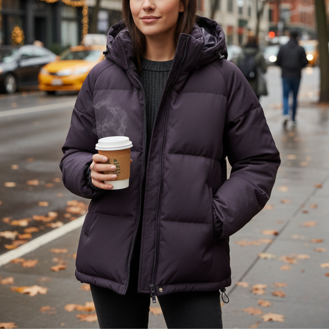 Hooded Puffer Jacket for Women – Water-Resistant Quilted Winter Coat with Side Pockets for Everyday Wear, Travel & Outdoor Activities