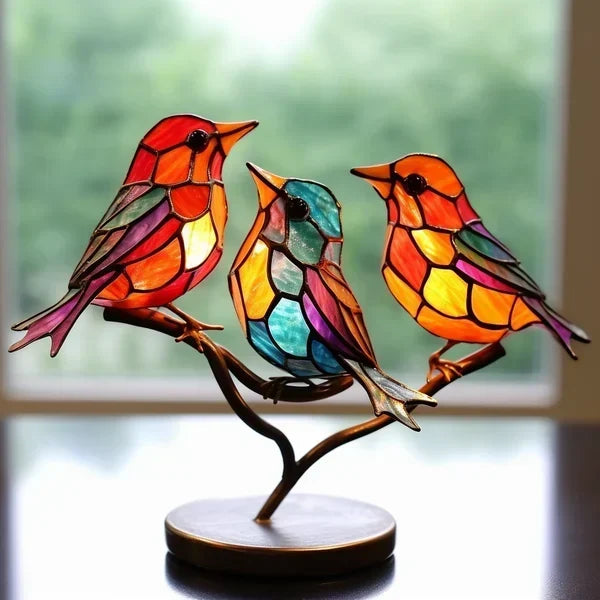 Hand-Painted Metal Bird Figurines for Shelf & Mantel | Colorful Tabletop Decor Set | Modern Perched Birds for Living Room, Bedroom, Office