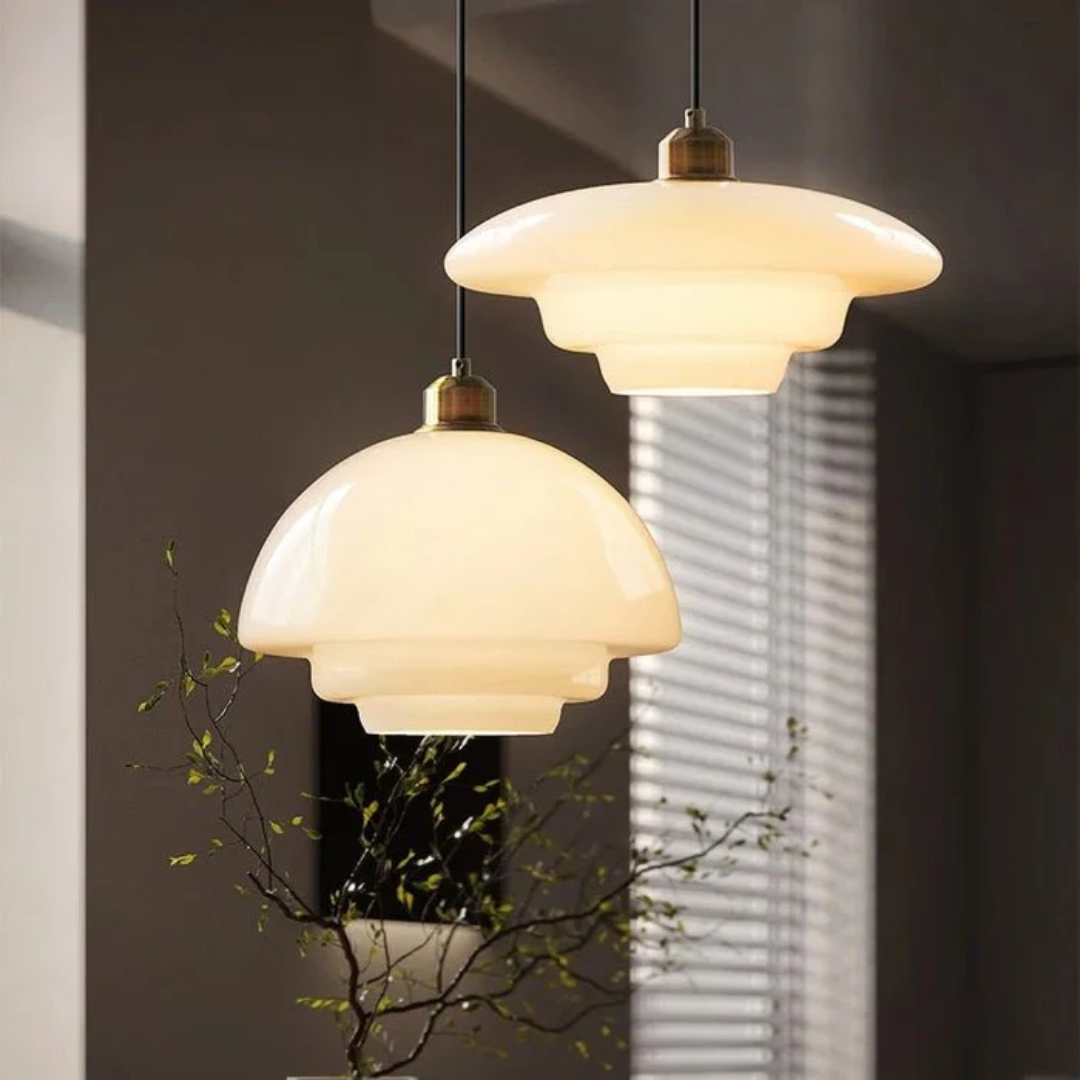 Adjustable Drop Ceiling Light with Cream Glass Shade and Gold Finish for Dining Room Kitchen Island Counter 47 in Cord E27 Socket Modern Far