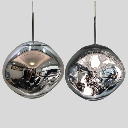 Reflective Globe Hanging Light Fixture Adjustable Height E27 Socket for Kitchens Dining Rooms | Modern Orb Ceiling Lamp Chrome Gold Glass