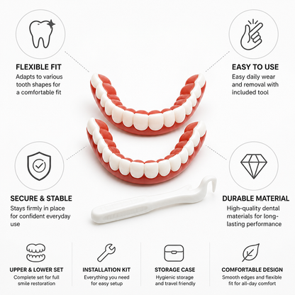 Flexible Fit & Easy-Install Denture Set (Upper & Lower)