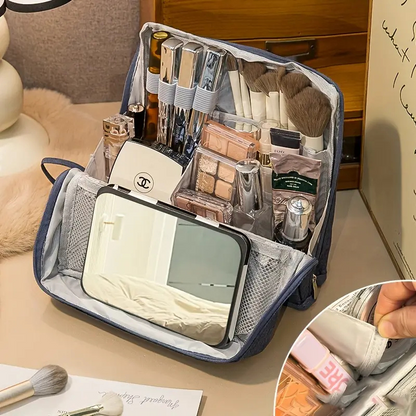 Travel Cosmetics Organizer Bag with Compartments Waterproof Nylon Padded Case for Brushes Palettes Skincare Women's Portable Storage Pouch