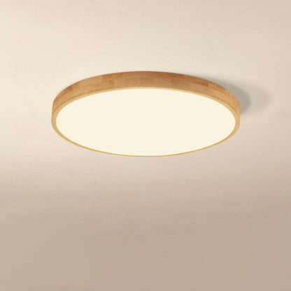 Slim Profile Round Wood Ceiling Light Fixture with Integrated LED – Modern Flush Mount in Natural Beige Finish for Bedroom, Living Room &
