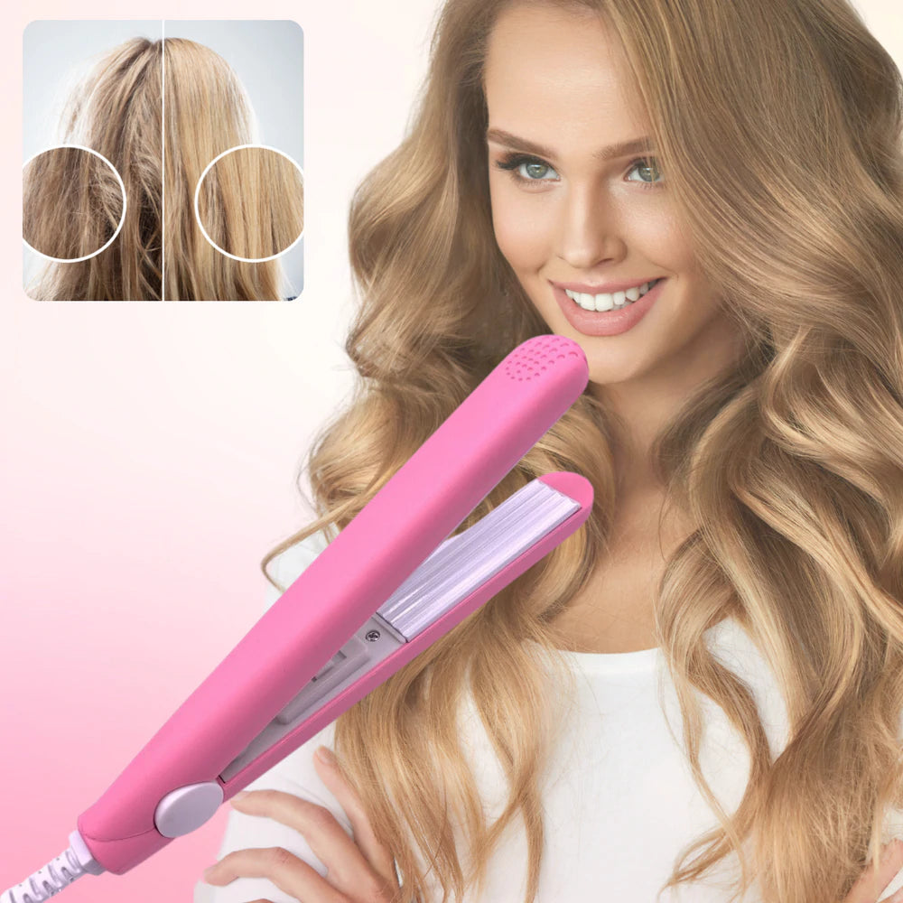 Compact Ceramic Hair Straightener & Curler 2-in-1 | 30-Second Heat-Up | Travel-Size Styling Iron with Tourmaline Plates for Smooth Curls