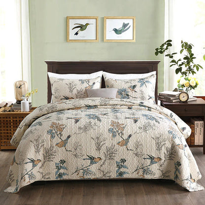 Elysian Floral Coverlet Set - Japanese style, Microfiber, Reversible 3-Piece