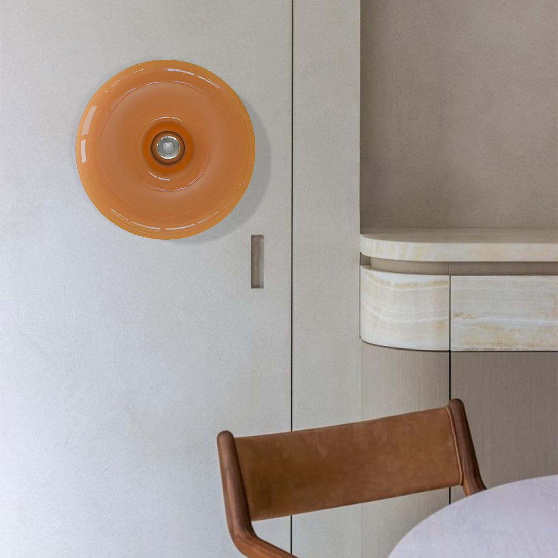 Touch-Activated LED Glass Sconce 10 in Round Orange Ambient Light for Bedroom Living Room Study Modern Energy-Efficient Decorative Fixture